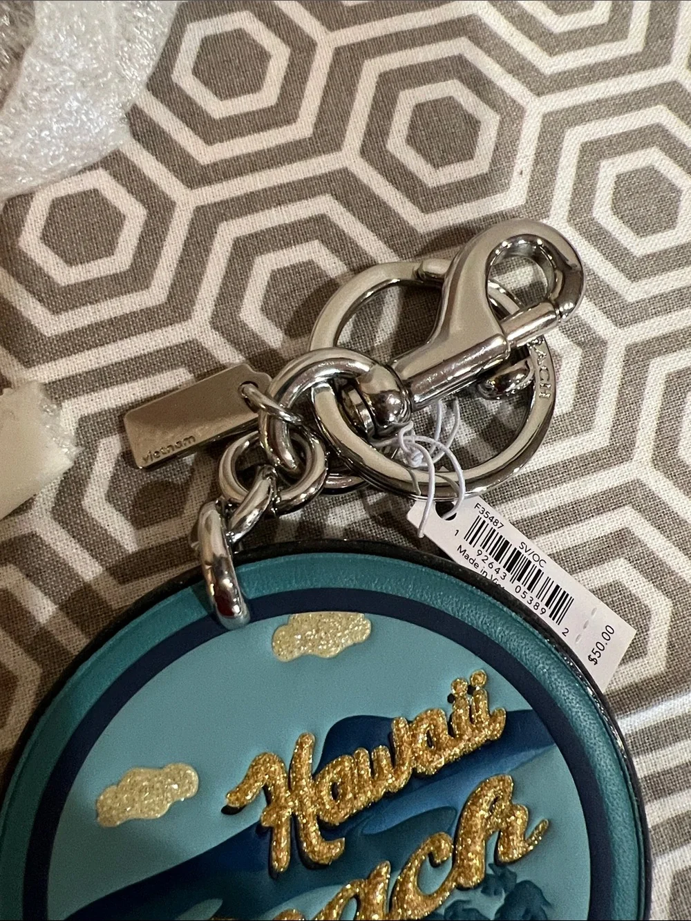 Coach Teal and Navy Hawaii Round Bag Charm